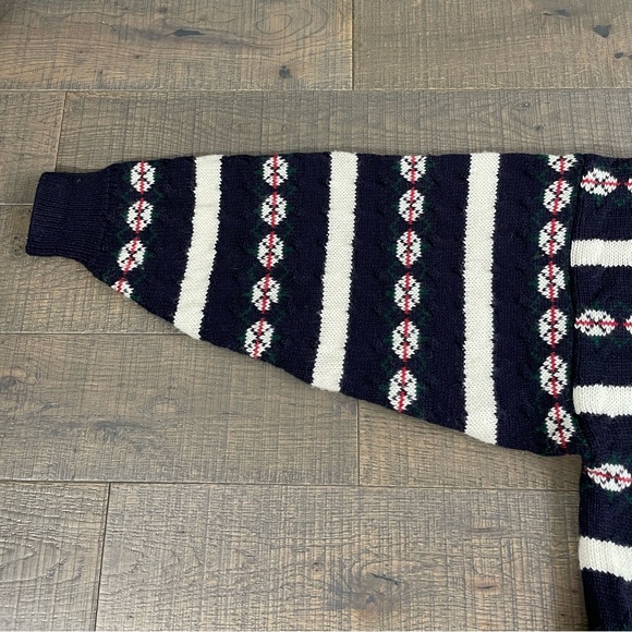 VTG Men’s Wool Navy Blue‎ Fair Isle Christmas Grandpa Cardigan Sweater M - Picture 5 of 9